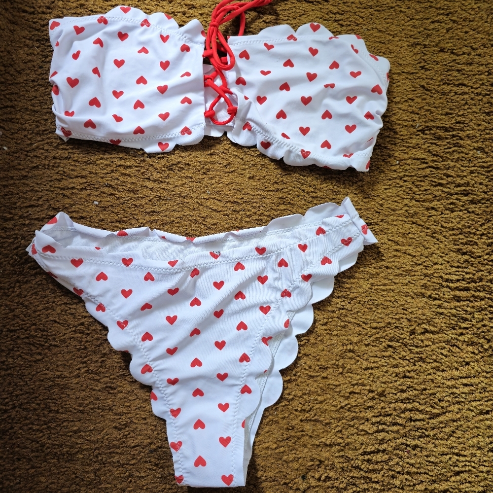 White Bikini With Red Heart Pattern - image 1